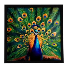 Peacock Framed Metal Print Bathroom, Kitchen, Office, Home Decor Wall Art Ready to Hang, Square, 8X8