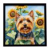 Silky Terrier in Sunflowers Framed Metal Print Bathroom, Kitchen, Office, Home Decor Wall Art Ready to Hang, Square, 8X8