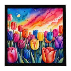 Colorful Tulips Framed Metal Print Bathroom, Kitchen, Office, Home Decor Wall Art Ready to Hang, Square, 8X8