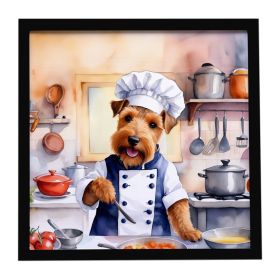 Welsh Terrier The Chef Framed Metal Print Bathroom, Kitchen, Office, Home Decor Wall Art Ready to Hang, Square, 8X8