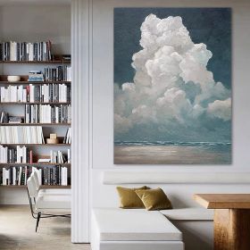 Hand Painted Oil Painting White Cloud Textured Wall Art Blue Sky Painting Cloud Painting Minimalist Cloud Wall Art White Cloud Art Blue Sky Wall Art N (style: 01, size: 90X120cm)
