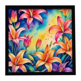 Colorful Lilies Framed Metal Print Bathroom, Kitchen, Office, Home Decor Wall Art Ready to Hang, Square, 8X8 (Default: Default)