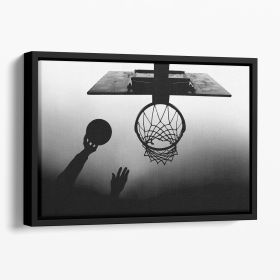 Black And White Basketball Hoop Floating Framed Canvas (Color: Black, size: 24" x 16" / 60cm x 40cm approx)