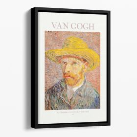 Self Portrait With Straw Hat Titled Floating Framed Canvas (Color: Black, size: 16" x 12" / 42cm x 30cm approx)