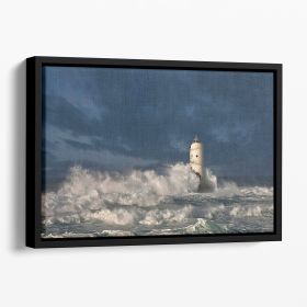 Faro Di Mangiabarche Calasetta-Sardegna Floating Framed Canvas (Color: Black, size: 12" x 8" / 30cm x 20cm (approx))