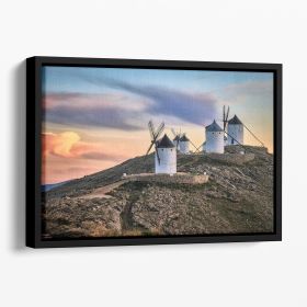 Molinos Al Viento Floating Framed Canvas (Color: Black, size: 24" x 16" / 60cm x 40cm (approx))