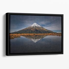 Mount Taranaki A Starry Night Floating Framed Canvas (Color: Black, size: 12" x 8" / 30cm x 20cm (approx))