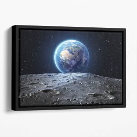 Blue earth seen from the moon surface Floating Framed Canvas (Color: Black, size: 40" x 26" / 100cm x 65cm (approx))