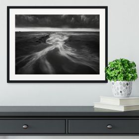 Coastline In Greyscale Framed Print (Color: White/With White Edging, size: 24" x 16" / 60cm x 40cm (approx))