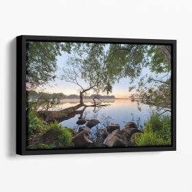 Lake View Floating Framed Canvas (Color: Black, size: 36" x 24" / 90cm x 60cm (approx))