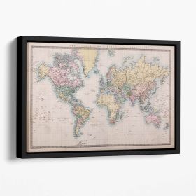 Original old hand coloured map Floating Framed Canvas (Color: Black, size: 24" x 16" / 60cm x 40cm (approx))