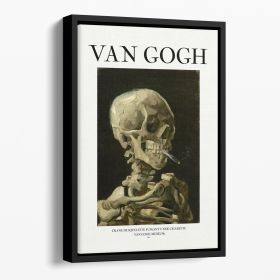 Head of a skeleton with a burning cigarette Titled Floating Framed Canvas (Color: Black, size: 12" x 8" / 30cm x 20cm approx)