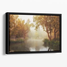 Foggy Autumn Floating Framed Canvas (Color: Black, size: 24" x 16" / 60cm x 40cm (approx))