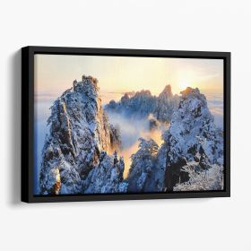 Sunrise At Mt Huang Shan Floating Framed Canvas (Color: Black, size: 16" x 12" / 42cm x 30cm (approx))