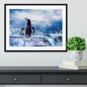 Penguin on the Ice in water drops Framed Print (Color: Natural/No White Edging, size: 48" x 32" / 120cm x 80cm (approx))