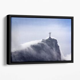 Christ the Redeemer in clouds Floating Framed Canvas (Color: Black, size: 16" x 12" / 42cm x 30cm (approx))