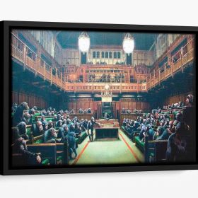 Banksy Monkey Parliament Floating Framed Canvas (Color: Black, size: 16" x 12" / 42cm x 30cm (approx))