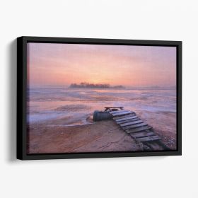 Cold Morning Floating Framed Canvas (Color: Black, size: 24" x 16" / 60cm x 40cm (approx))