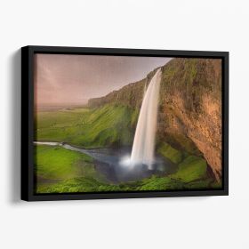Seljalandsfoss Floating Framed Canvas (Color: Black, size: 12" x 8" / 30cm x 20cm (approx))