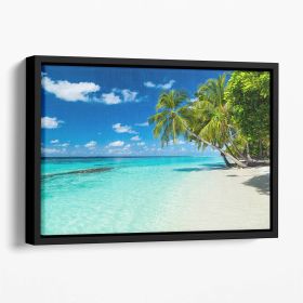 coco palms on paradise beach Floating Framed Canvas (Color: Black, size: 12" x 8" / 30cm x 20cm (approx))