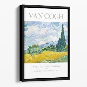 Wheat Field With Cypresses Titled Floating Framed Canvas (Color: Black, size: 12" x 8" / 30cm x 20cm approx)
