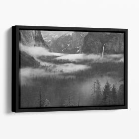 Fog Floating In Yosemite Valley Floating Framed Canvas (Color: Black, size: 12" x 8" / 30cm x 20cm (approx))