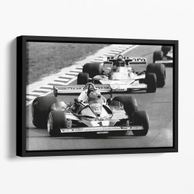 Niki Lauda leads James Hunt in the British Grand Prix 1976 Floating Framed Canvas (Color: Black, size: 12" x 8" / 30cm x 20cm (approx))