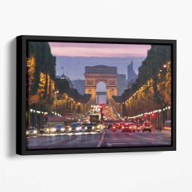 Paris Champs Elysees at night Floating Framed Canvas (Color: Black, size: 40" x 26" / 100cm x 65cm (approx))