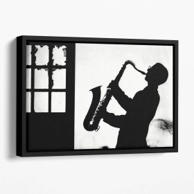 Saxophone player Floating Framed Canvas (Color: Black, size: 24" x 16" / 60cm x 40cm (approx))