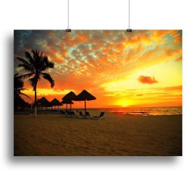 Sunset Scene at Tropical Beach Canvas Print or Poster (Type: Standard Framed Canvas Print, size: 12" x 8" / 30cm x 20cm (approx))